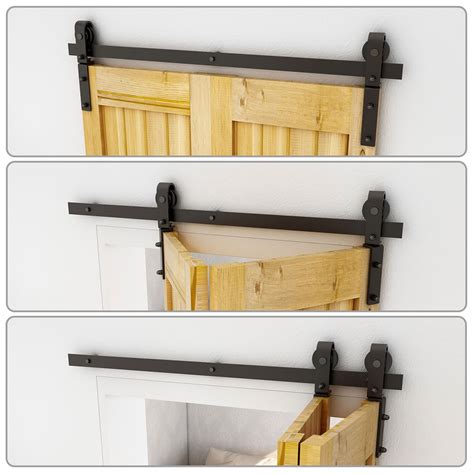 Bifold Sliding Barn Door Hardware Kit Top Mount Roller Black Flat Track