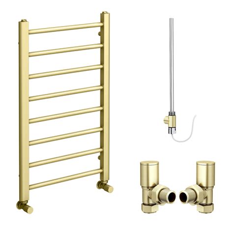 Arezzo Brushed Brass 800 X 500mm Straight Heated Towel Rail Incl