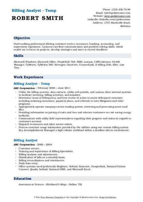 Billing Analyst Resume Samples Qwikresume