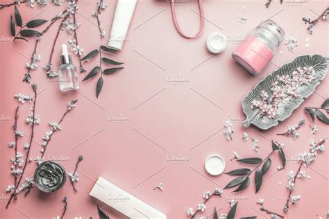 Modern Cosmetics Layout On Pink Containing Above Accessories And