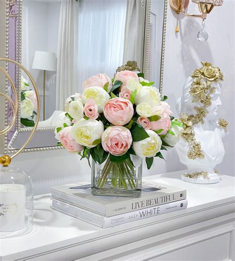 Modern Pink-white Peonies Arrangement , French Country Artificial Faux Flower Arrangement-luxury ...