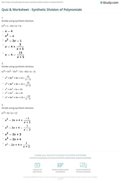 Dividing Polynomials Using Long And Synthetic Division Worksheet Answers Long Division Worksheets