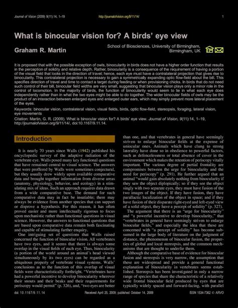 Pdf What Is Binocular Vision For A Birds Eye View Pdfslide Net