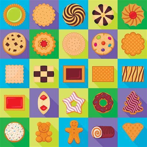 Biscuit Icons Set Flat Style Vector Art At Vecteezy