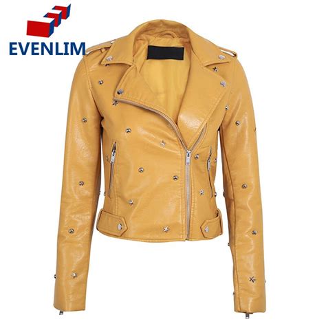 Evenlim Remache Pu Coat Chaqueta De Cuero Mujer Abrigos Abrigos Moda