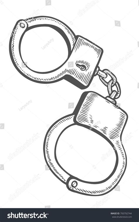 Handcuffs Hand Drawn Engraving Vintage Vector Stok Vektör Telifsiz 793792744 Shutterstock