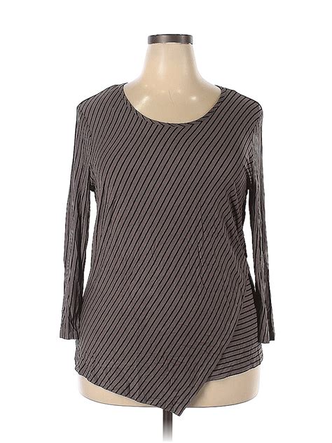 Jaclyn Smith Stripes Gray 3 4 Sleeve Top Size Xxl 46 Off Thredup