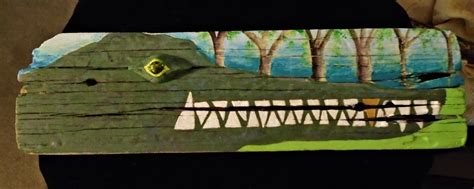 Driftwood Art Alligator Crocodile Title Crocodile With Gold Etsy