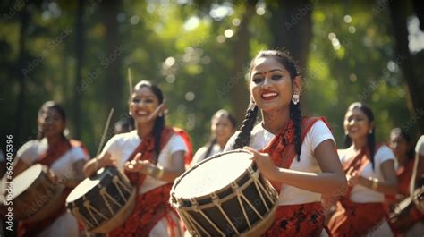 Energetic Bihu Dancers In Assam Performing Lively Steps To The Beat Of