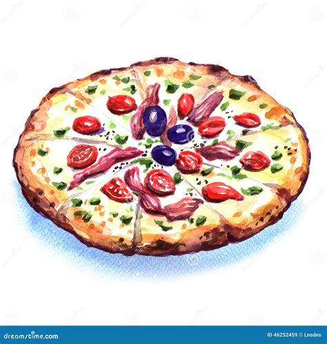 Delicious Italian Pizza Over White Background Stock Illustration