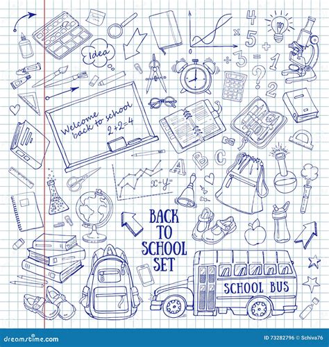 Back To School Hand Drawn Doodles Set In Notebook Stock Vector