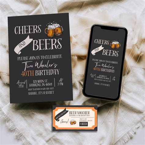 Cheers And Beers Beer Birthday Invitation Evite Birthday Etsy