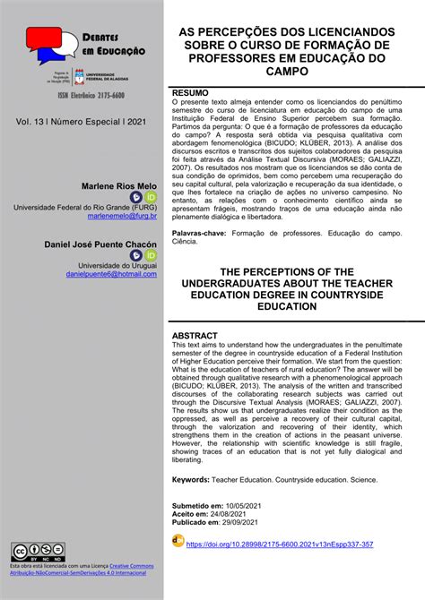 Pdf Percepções Dos Licenciandos Sobre O Curso De Formação De Professores Em Educação Do Campo