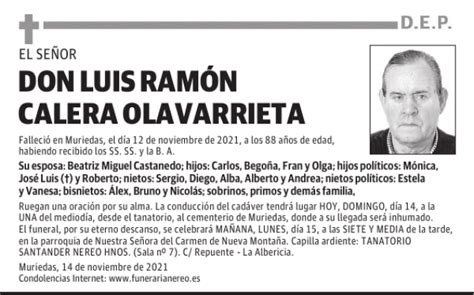 DON LUIS RAMÓN CALERA OLAVARRIETA Esquela Necrológica El Diario