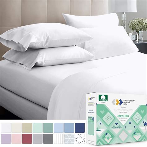 600 Thread Count Pure White Full Size Sateen Sheets 6 Piece Soft Bedding Set 100