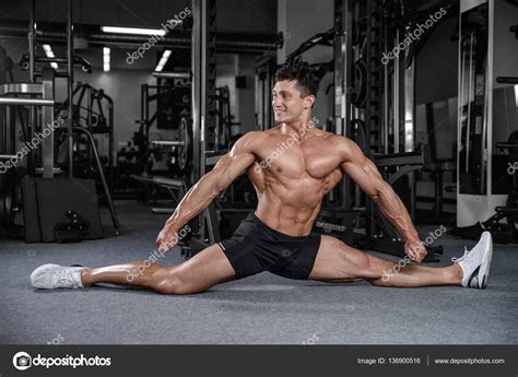 Splits Stretches Man Stretching Legs In The Gym Handsome Fitness