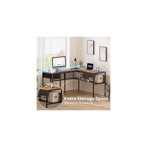 Buy SUPERJARE L Shaped Desk With Power Outlets LED Lights Computer