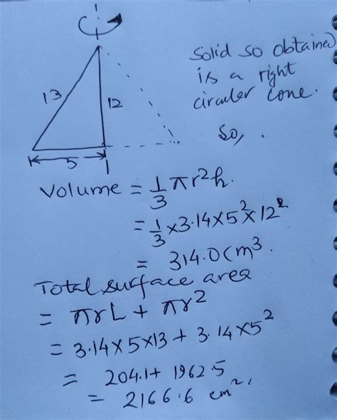 A Right Angled Triangle Abc With Sides 5 Cm 12cm And 13 Cm Is Revolved