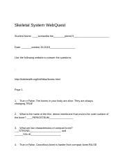 Skeletal Webquest Skeletal System Webquest Student Name Samantha Lee