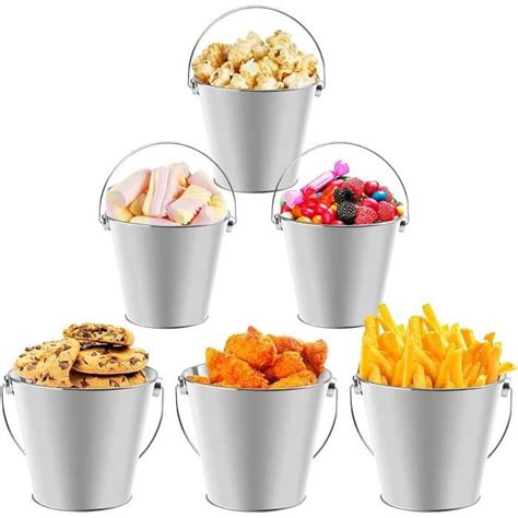 6 pcs Mini Seau en Métal Boîte à agée Bonbonnière Petit Pot de Fleur