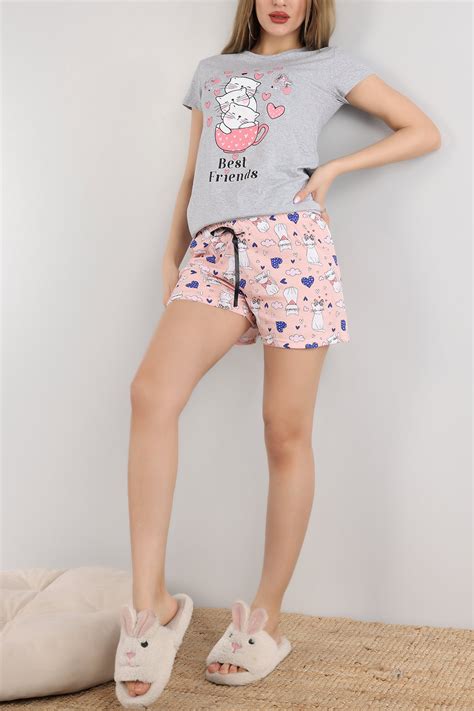 Gri Baskılı Bayan Pijama Takımı 165596 ModamızBir Modamizbir