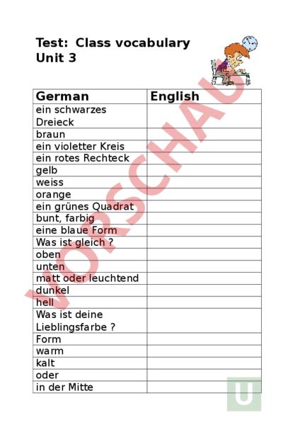 Arbeitsblatt Vocabulary Test New World Unit 3 Englisch Rechtschreibung