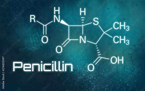 chemical formula  penicillin   futuristic background stock