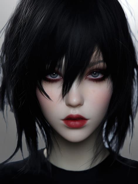 Premium AI Image | a woman with black hair and red lipstick