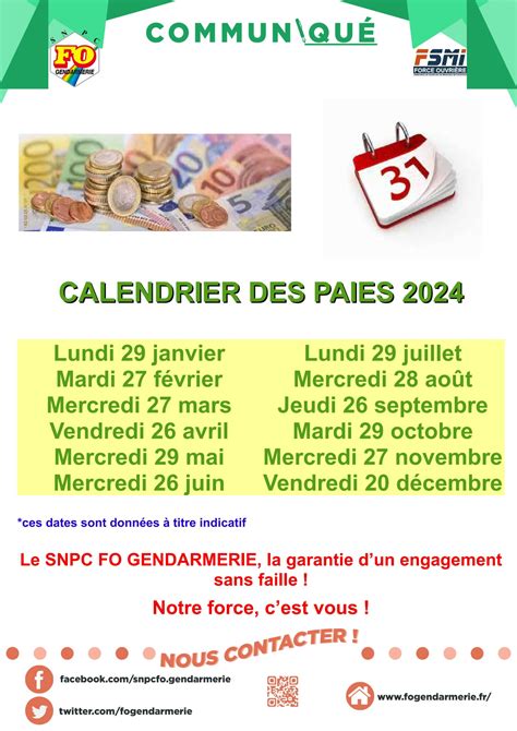 Fogendarmerie Calendrier Des Payes Snpc Fo Gendarmerie