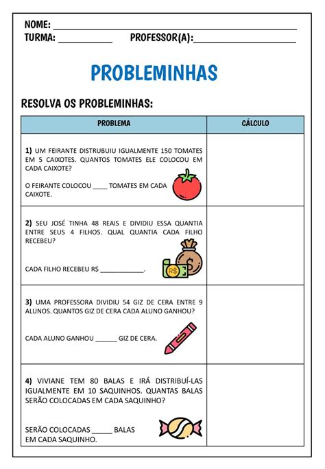 Ao Ano Probleminhas De Divis O E Multiplica O Para Imprimir