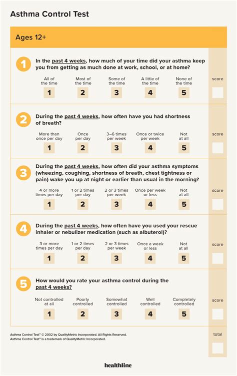 Asthma Control Test Printable Version