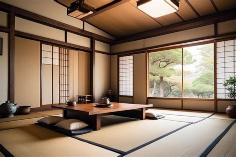 Premium Photo Traditional Japanese Tea Room Interior With Tatami Mats