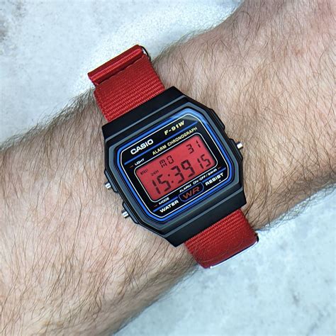 Casio Watch With Red Screen Mod And A Red Ballistic Nylon Strap F W