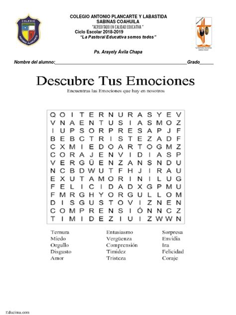 Sopa De Letras Emociones Pdf