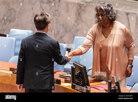 New York Usa 17th Aug 2023 Ambassador Of Korea Joonkook Hwang Handshakes With Ambassador Of