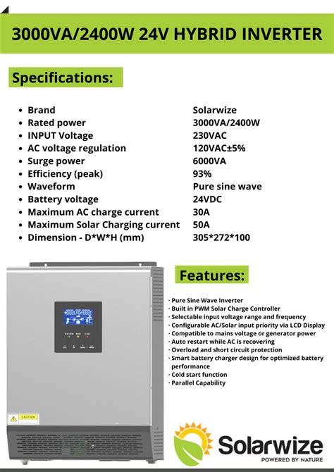 3kva 2400w Hybrid Inverter 50a Pwm 24v Solarwise Miruashop