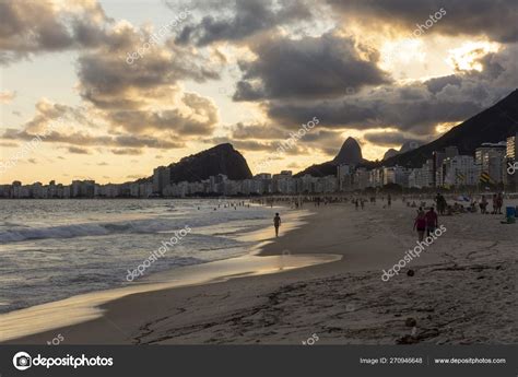 Sunset Landscape Seen From Leme Beach In Rio De Janeiro Brazil Stock