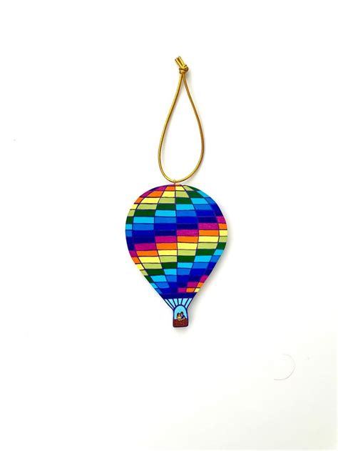 Hot Air Balloon Ornament Handmade Wood Colorful Painted Ornament For