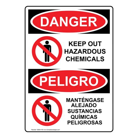 Vertical Keep Out Hazardous Chemicals Bilingual Sign OSHA DANGER