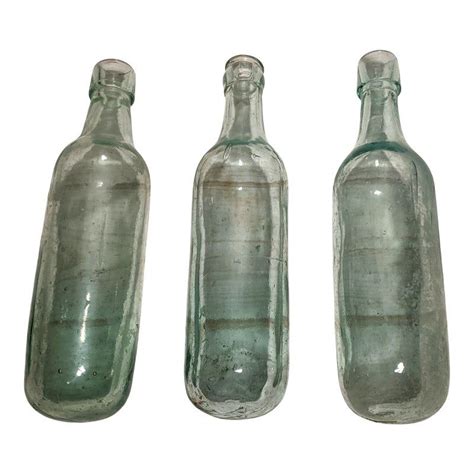 This Listing Is For One Set Of 3 Antique Round Bottom Bottles In Slightly Varying Shades Of Aqua