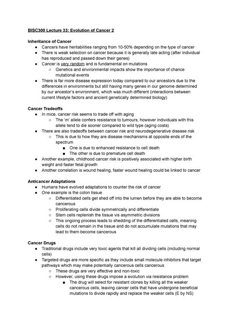 BISC300 Lecture 33 Evolution Of Cancer 2 BISC300 Lecture 33