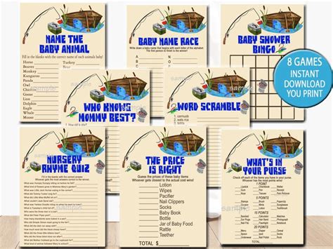 Fishing Baby Shower Game Package Printable Games Reel Excited Baby