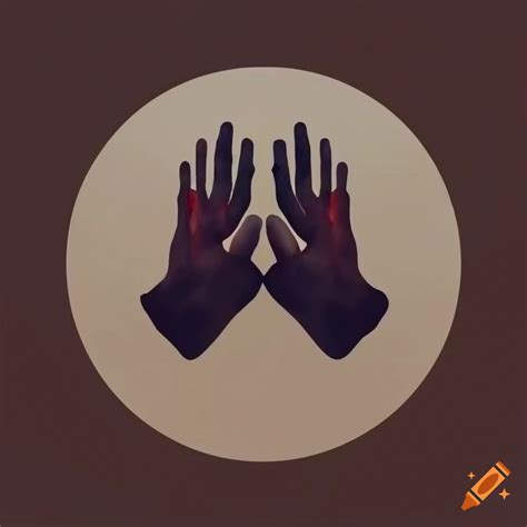 Two Hands Logo Inside A Circle In The Style Of Zdzisław Beksiński On