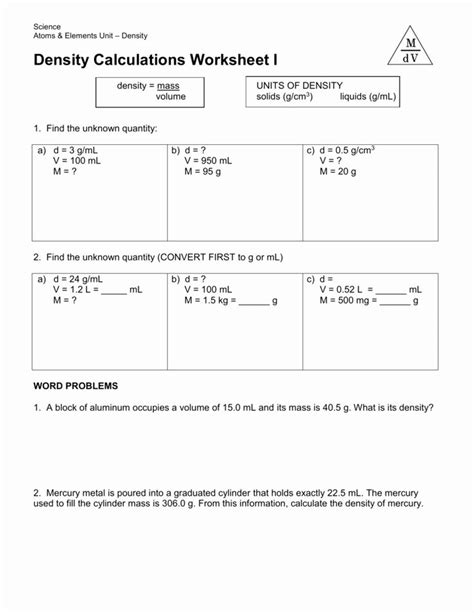 Calculating Density Worksheet Pdf