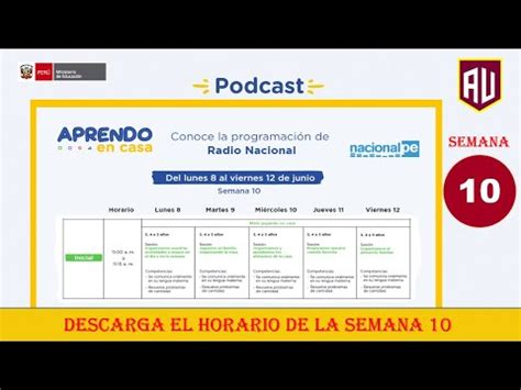 APRENDO EN CASA SEMANA 10 HORARIO Del 8 Al 12 Junio Inicial