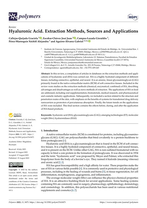 PDF Hyaluronic Acid Extraction Methods Sources And Applications