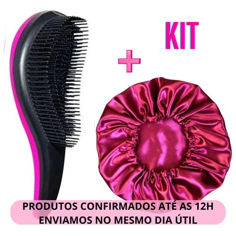 Kit Anti Frizz Escova Magica Ou Polvo Touca De Cetim Seda Para Todos