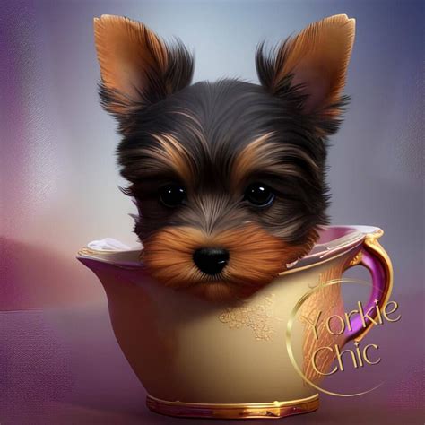 Teacup Yorkie Puppy In A Teacup Wall Art Home Decor Digital Download