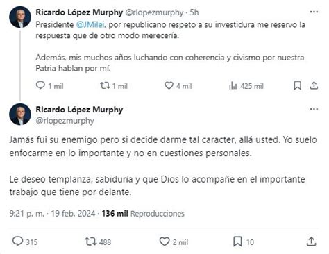 Jamás fui su enemigo López Murphy le respondió a Milei luego de que