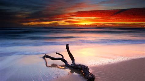 Wallpaper Sunlight Sunset Sea Nature Shore Sand Reflection Sky